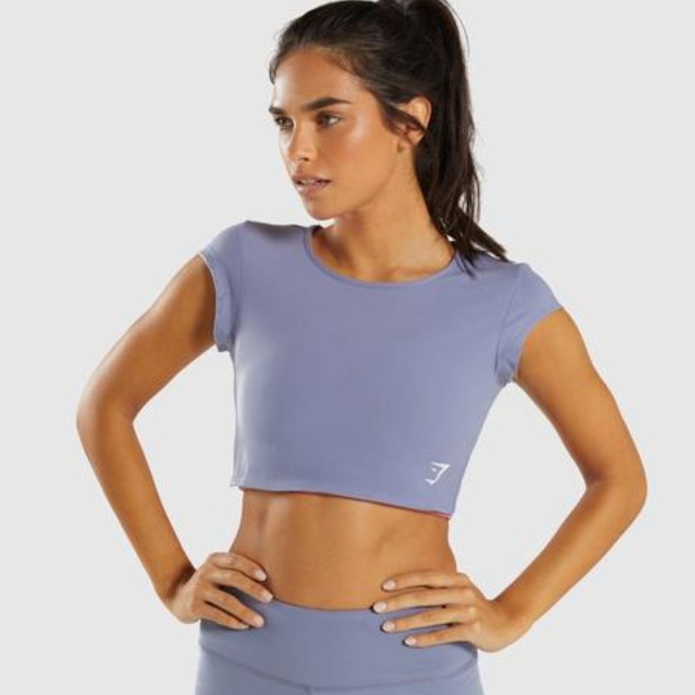 Gymshark Dreamy Cap Sleeve Crop Top Steel Blue
